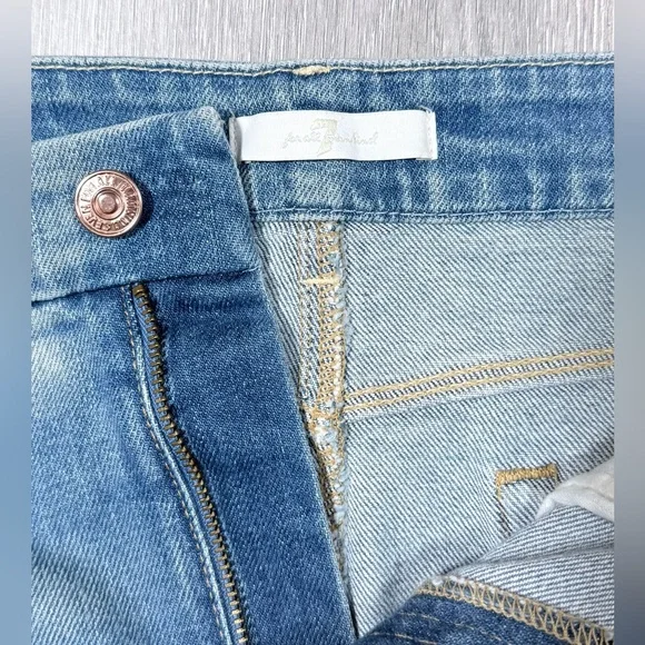 7 For All Mankind Light Blue Distressed Denim Pencil Skirt - Picture 6 of 9